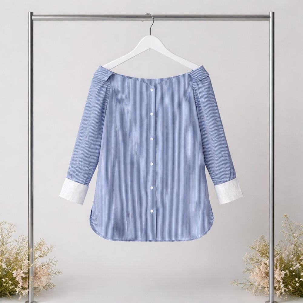 Rag & Bone Striped Off-the-Shoulder Top  Women’s Button down blouse  Size Large